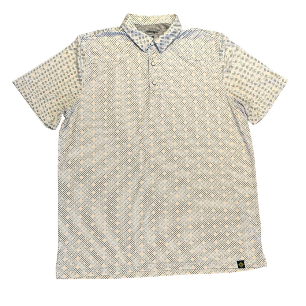 Threadgrit Mens Large Short Short Sleeve Polo Shirt Blue & White Geo Print